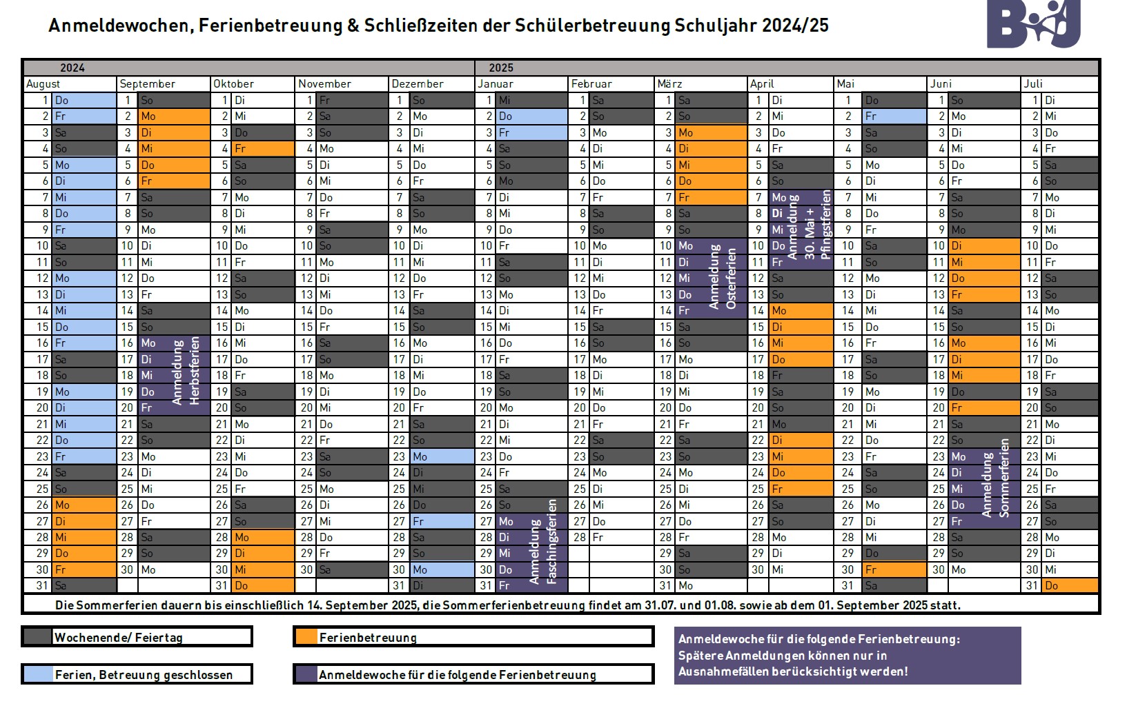 Bild Anmeldeplan Ferienbetreuung